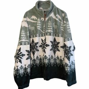 Vintage Wind River Nordic Snowflake Full Zip Fleece Jacket Size M Made in Canada